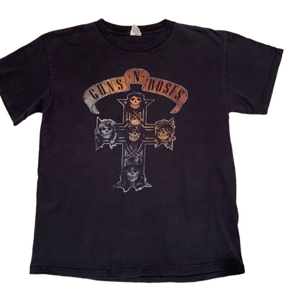 Vintage Guns N Roses Black Graphic Skull Cross Tee Band Shirt size Large